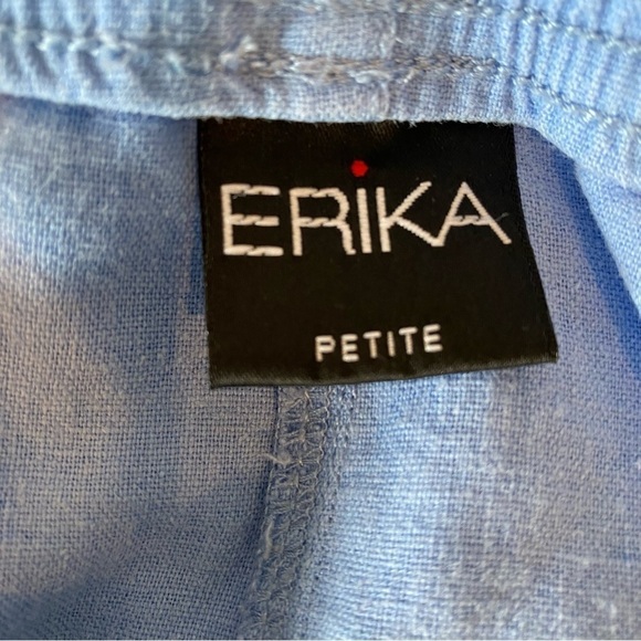 Erika Petites woman's Large Petite Linen pant trouser summer blue - Picture 8 of 10